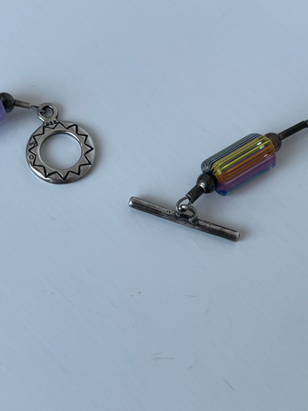 Vintage Shube Sterling Silver Multicolor Glass Bead Necklace 90s Art Jewelry - Picture 8 of 10